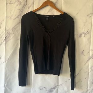 VTG 90s CABO - CROCHET DETAIL SWEATER BLACK WOMENS SMALL